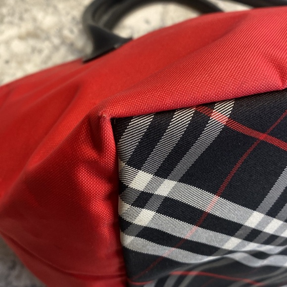 Burberry Blue Label Mini Red Tote w/ Nova Check Print EUC - Picture 6 of 11